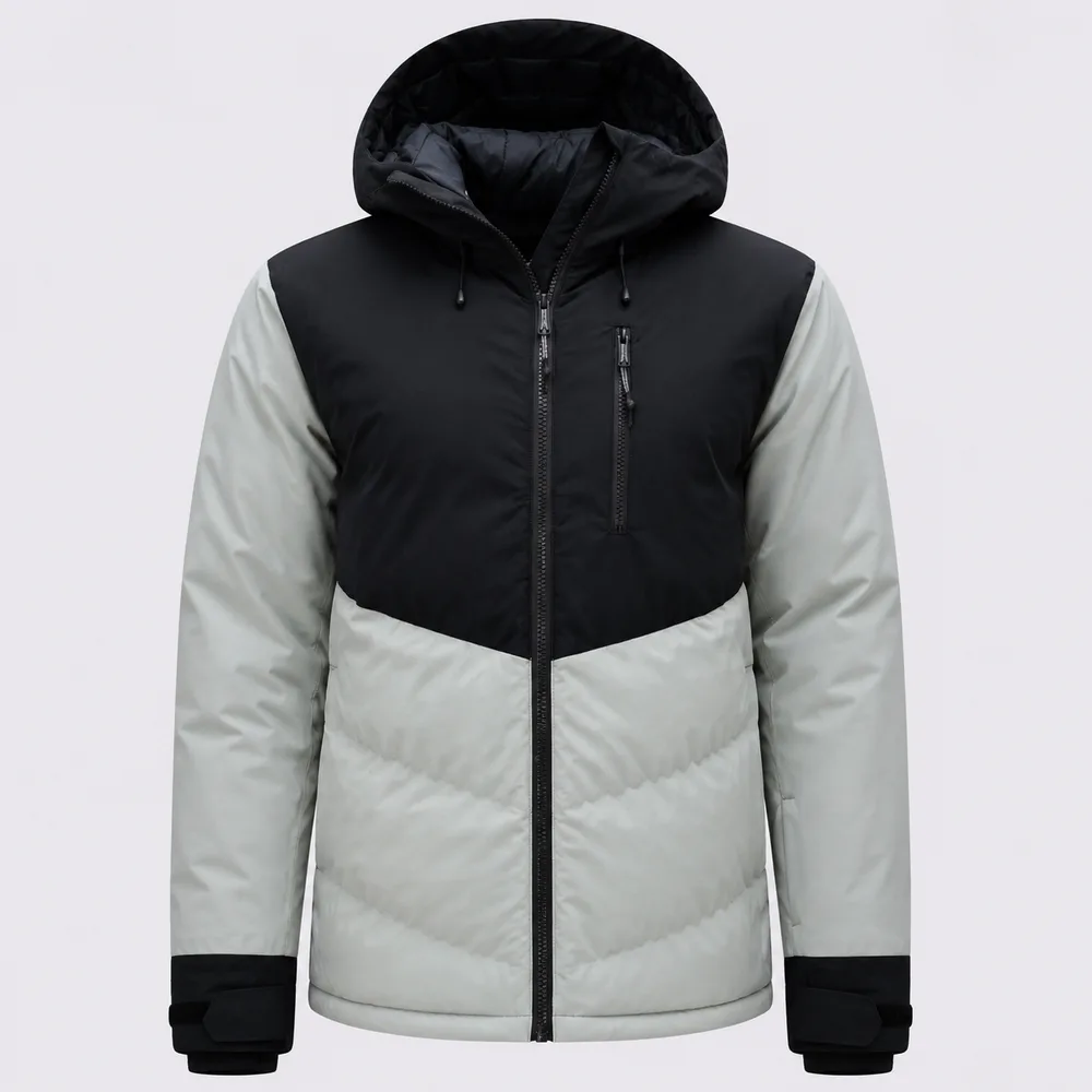 Men’s Cotton-Filled Puffer Jacket — Black & Grey — Black/Grey, front view