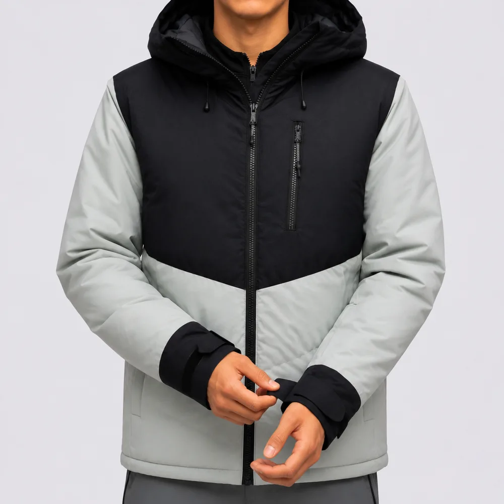 Men’s Cotton-Filled Puffer Jacket — Black & Grey — Black/Grey, front view on model
