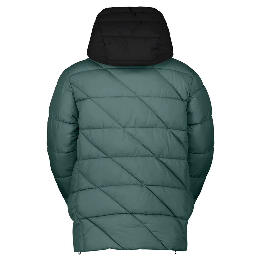 Men’s Cotton-Filled Puffer Jacket — Dark Teal & Black — Dark Teal, back view