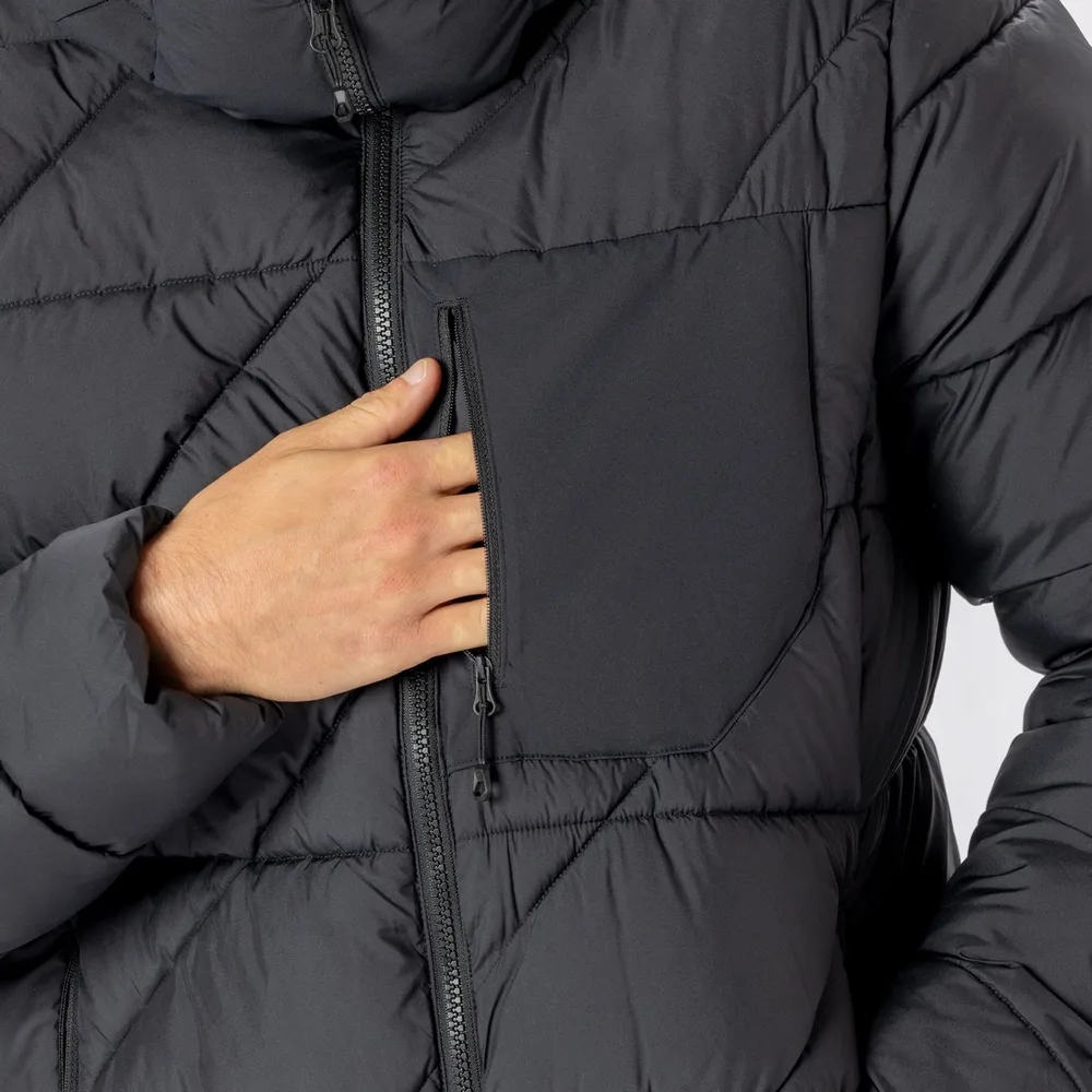 Men’s Cotton-Filled Puffer Jacket — Dark Teal & Black — Black, chest pocket detail