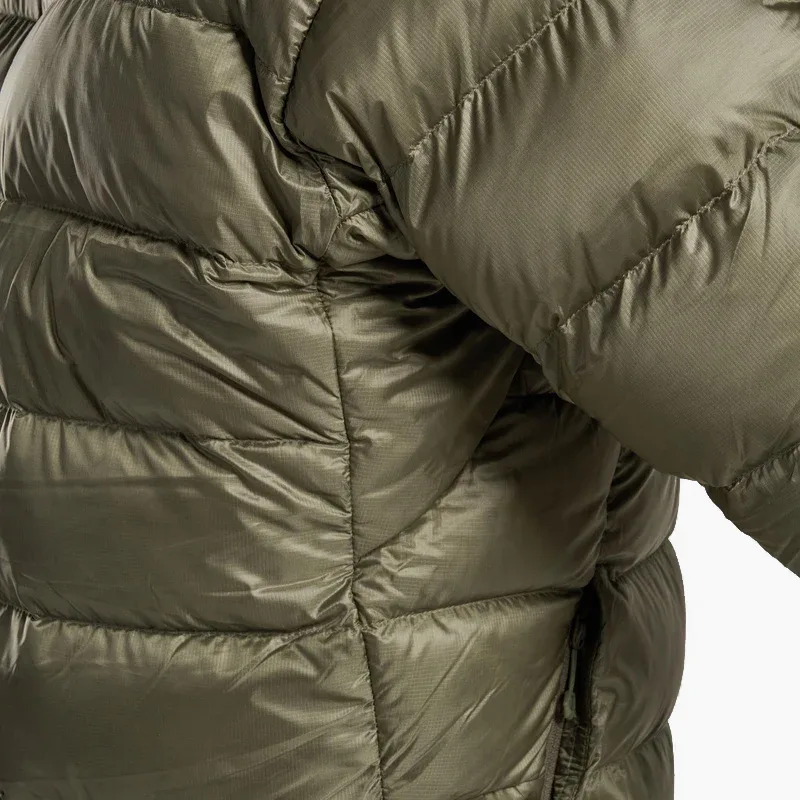 Men’s Cotton-Filled Puffer Jacket — Olive, Red & Navy — Olive Green, baffle and fabric close-up