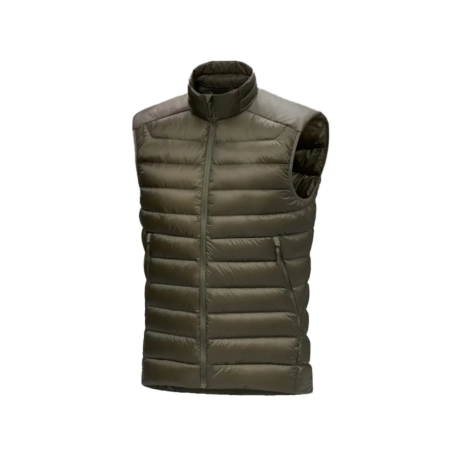 Men’s Cotton-Filled Puffer Vest — Army Green & Black — Army Green, front view