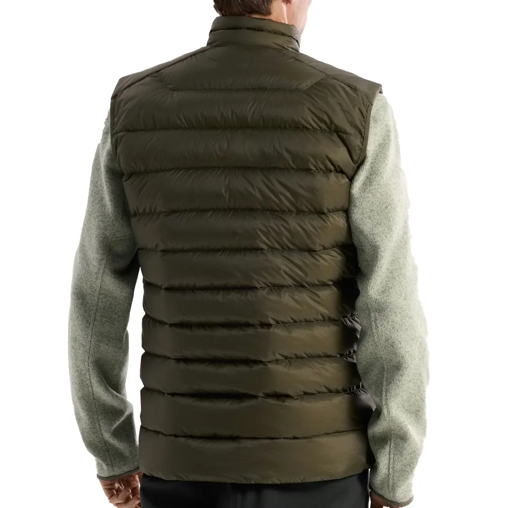 Men’s Cotton-Filled Puffer Vest — Army Green & Black — Army Green, back view, worn
