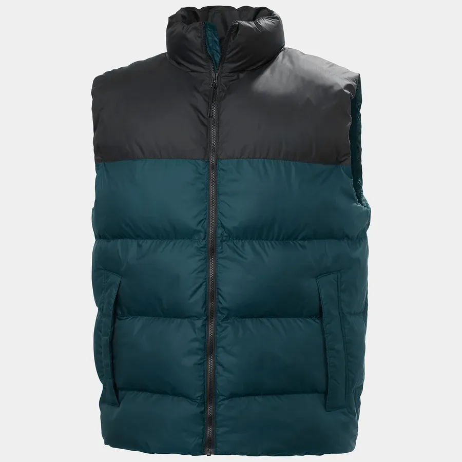 Men’s Cotton-Filled Two-Tone Puffer Vest — Black/Teal Green, front view