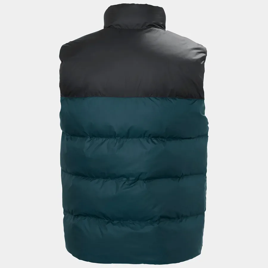 Men’s Cotton-Filled Two-Tone Puffer Vest — Black/Teal Green, back view
