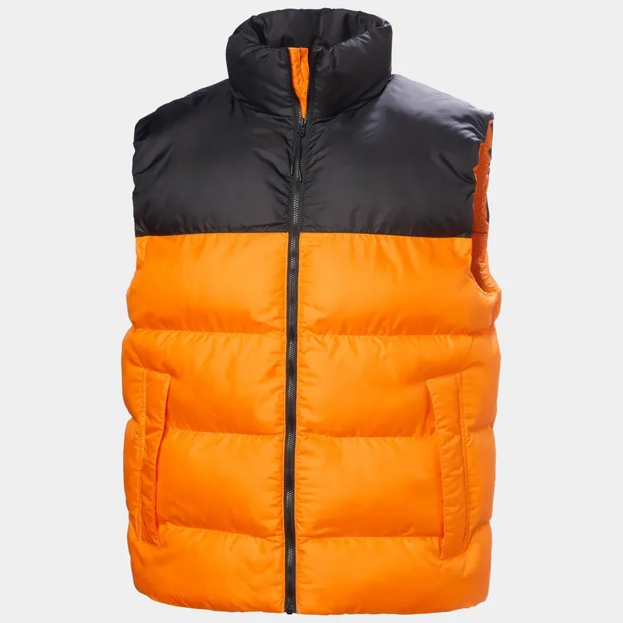 Men’s Cotton-Filled Two-Tone Puffer Vest — Black/Orange, front view