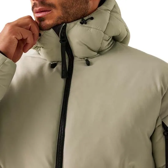Men’s Down Jacket — Cream — Cream, collar detail, worn