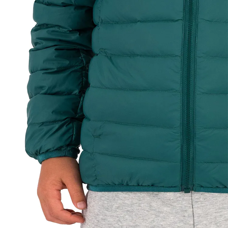 Men’s Down Jacket — Dark Green — Dark Green, front detail, worn