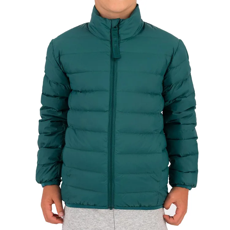 Men’s Down Jacket — Dark Green — Dark Green, front view, worn