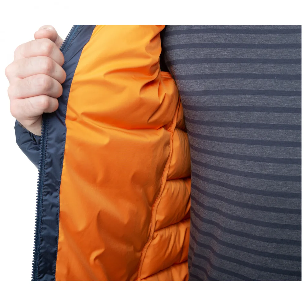 Men’s Down Jacket — Navy, Dark Green & Black — Navy, orange lining detail