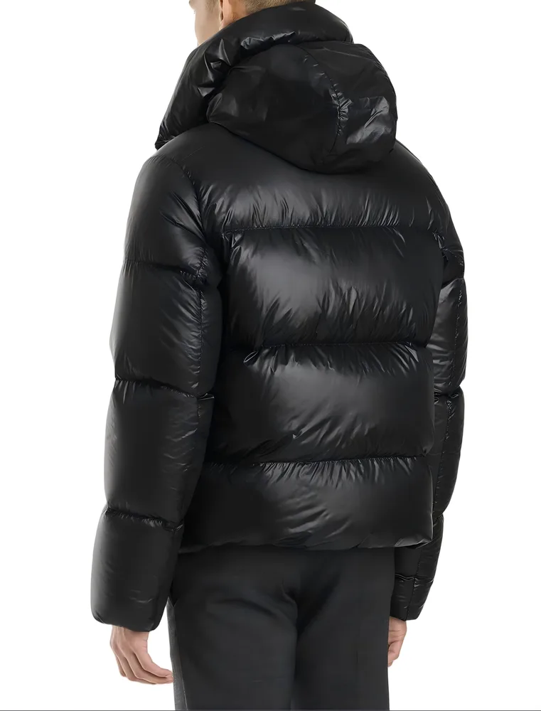 Men’s Duck Down Jacket — Black — Black, back view, worn