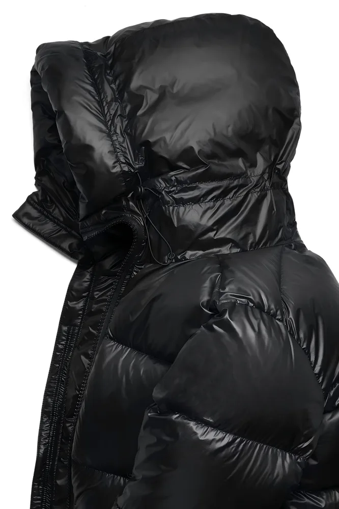 Men’s Duck Down Jacket — Black — Black, hood close-up