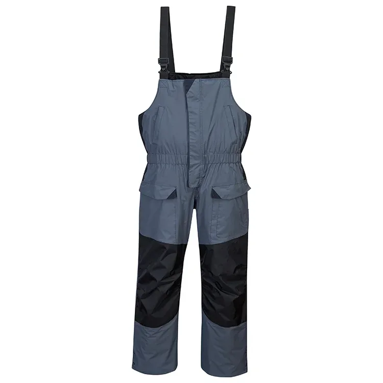 Men's Fishing Jacket & Bib Set — 1 Colourway — Grey, bib pants in grey and blue, front view