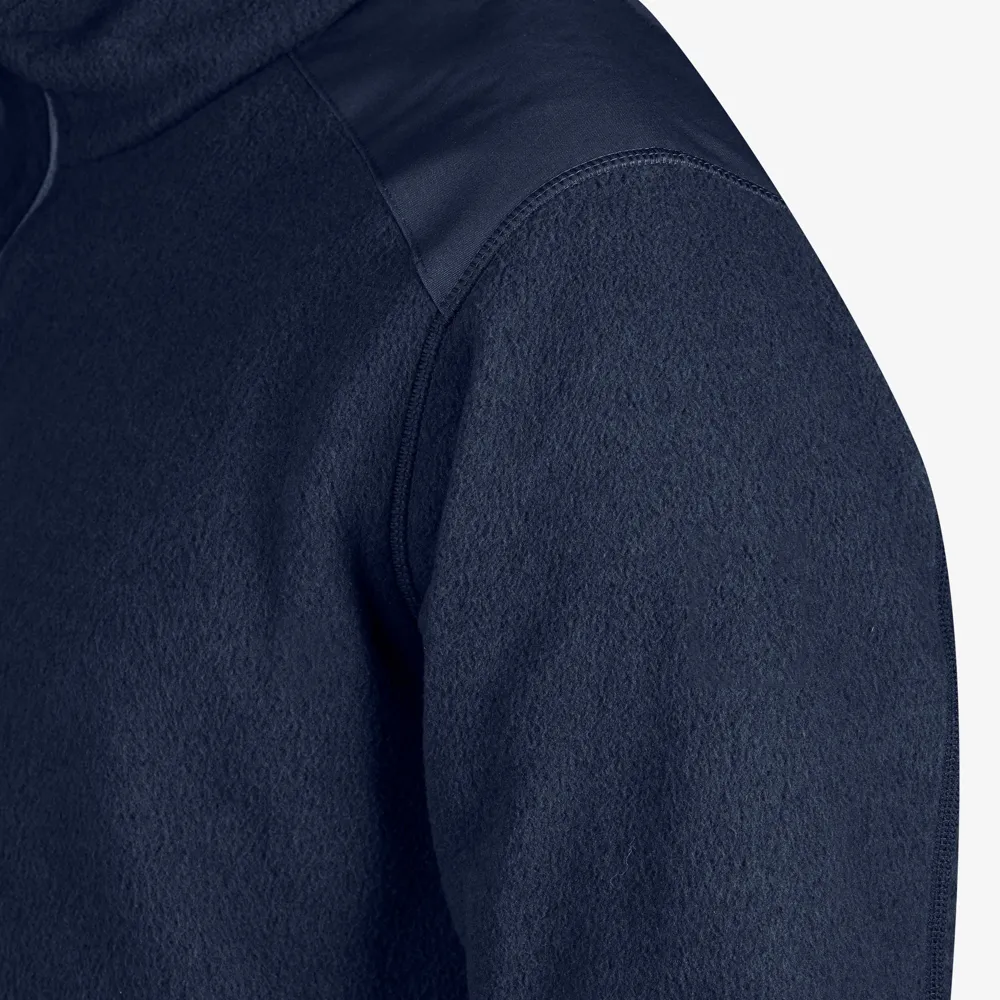 Men’s Fleece Jacket — Army Green & Navy — Navy, shoulder and collar close-up
