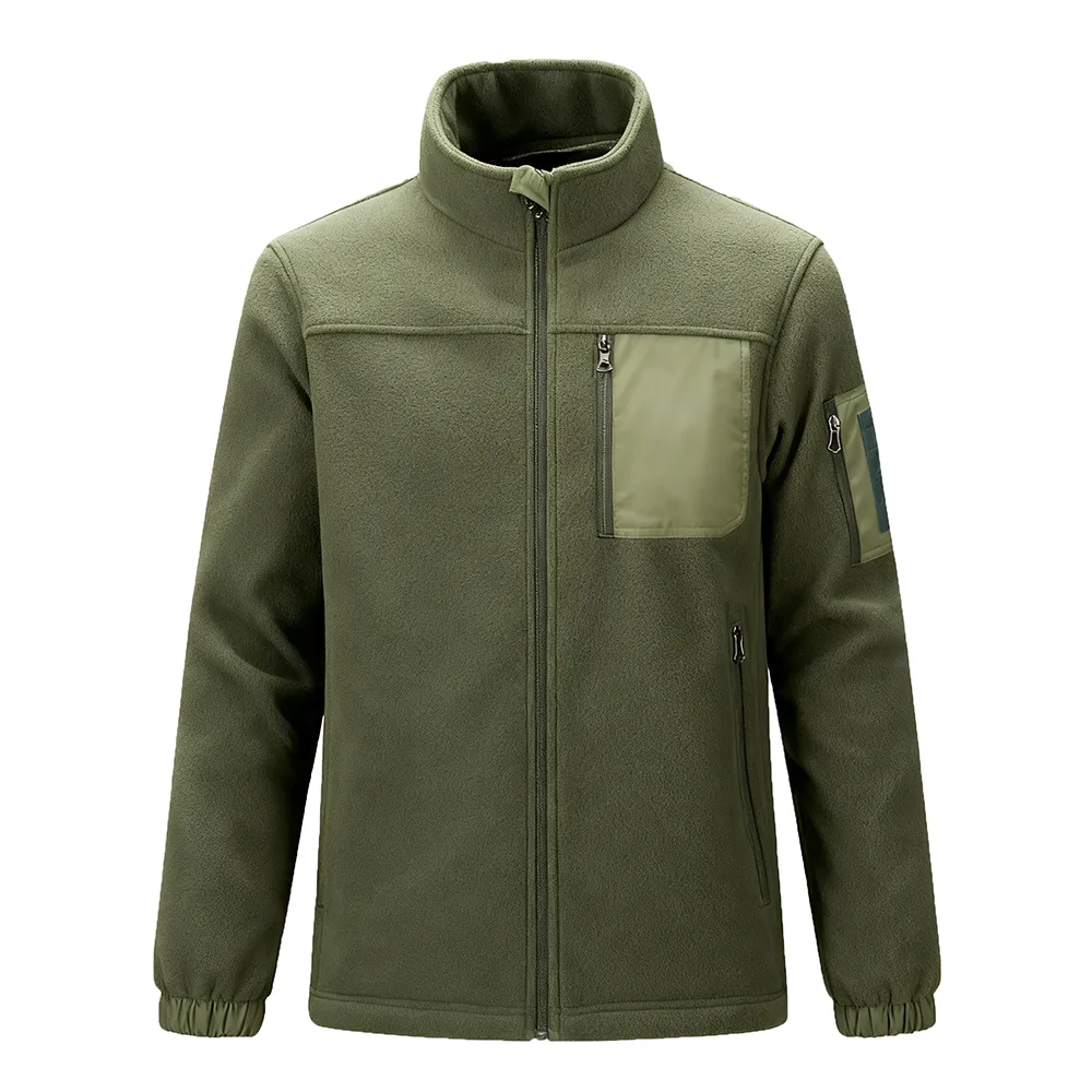 Men’s Fleece Jacket — Black & Green — Green, front view