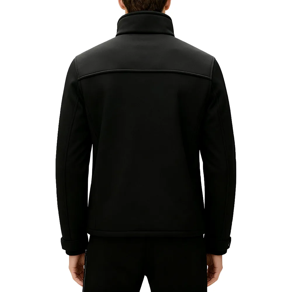 Men’s Fleece Jacket — Black & Green — Black, back view, worn