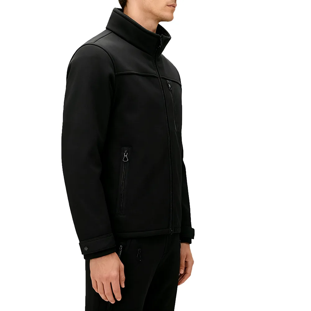 Men’s Fleece Jacket — Black & Green — Black, side view, worn