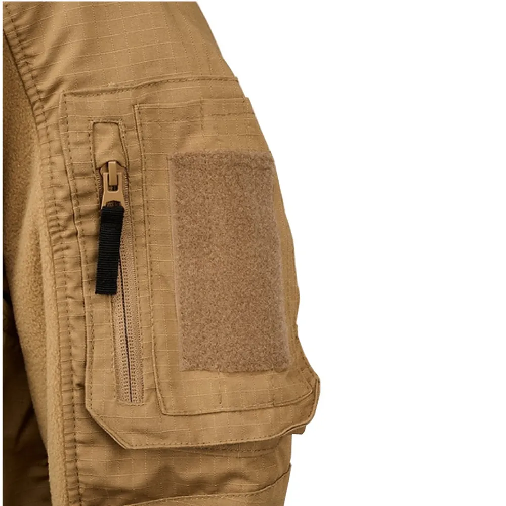 Men’s Fleece Jacket — Brown, Black & Army Green — Brown, shoulder pocket close-up