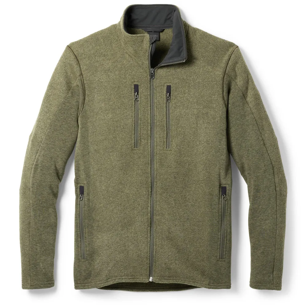 Men’s Fleece Jacket — Olive Green, Khaki & Black — Olive Green, front view