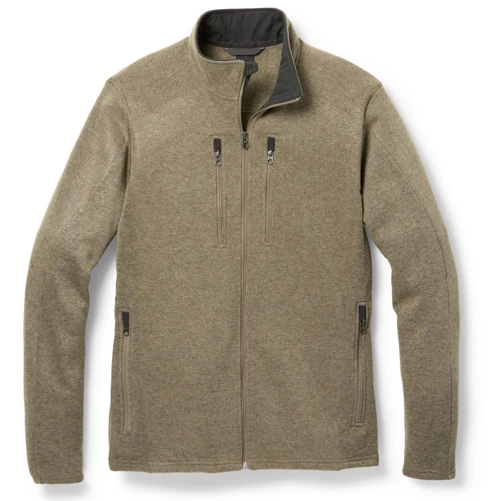 Men’s Fleece Jacket — Olive Green, Khaki & Black — Khaki, front view