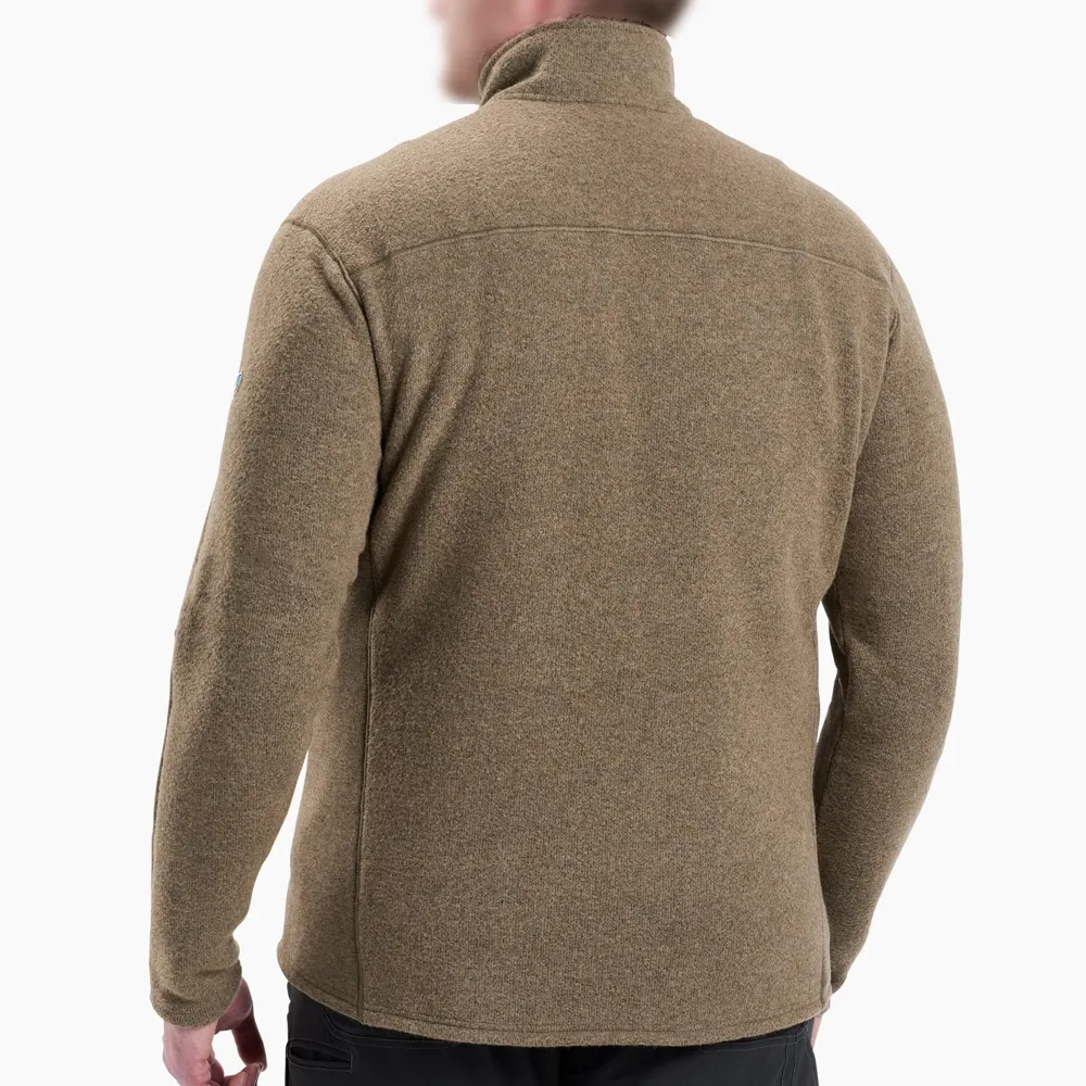 Men’s Fleece Jacket — Olive Green, Khaki & Black — Khaki, back view
