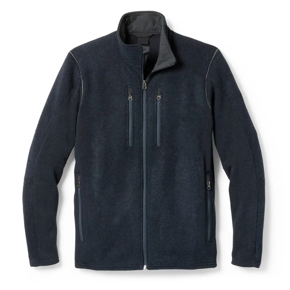 Men’s Fleece Jacket — Olive Green, Khaki & Black — Black, front view
