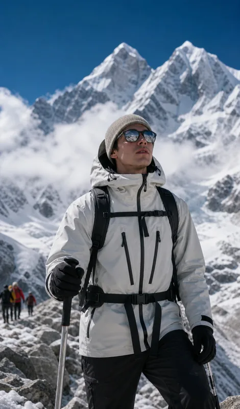 Men's Fleece-Lined Hooded Jacket — White — White, worn on a mountain hike