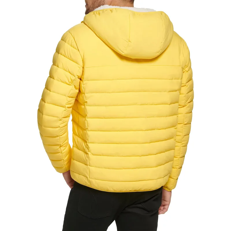 Men's Fleece-Lined Puffer Jacket — 3 Colourways — Yellow, worn back view
