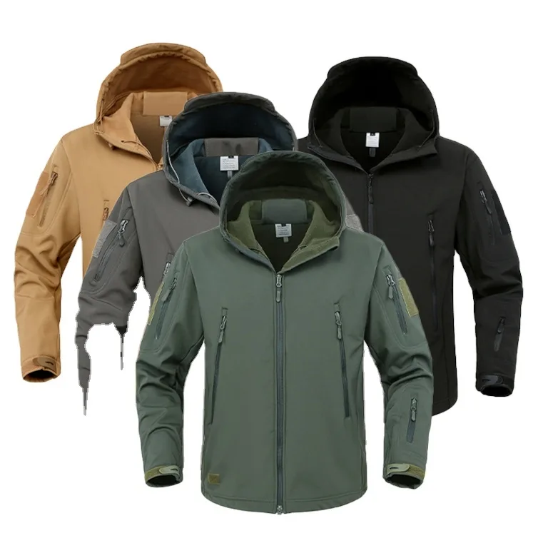 Men's Fleece-Lined Softshell Jacket — 4 Colourways — Olive Green, Black, Grey and Tan, all four colourways, front view
