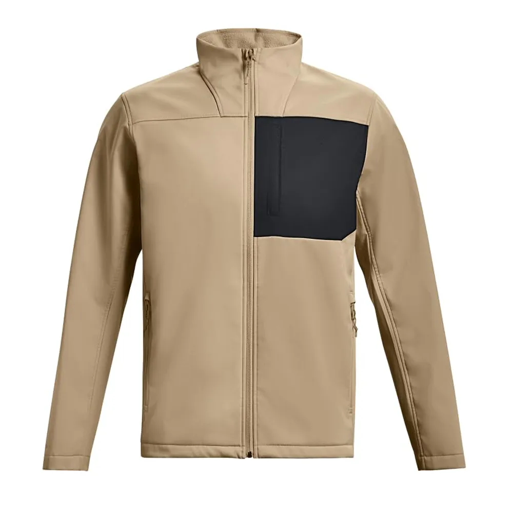Men’s Fleece-Lined Softshell Jacket — Khaki & Black — Khaki & Black, front view