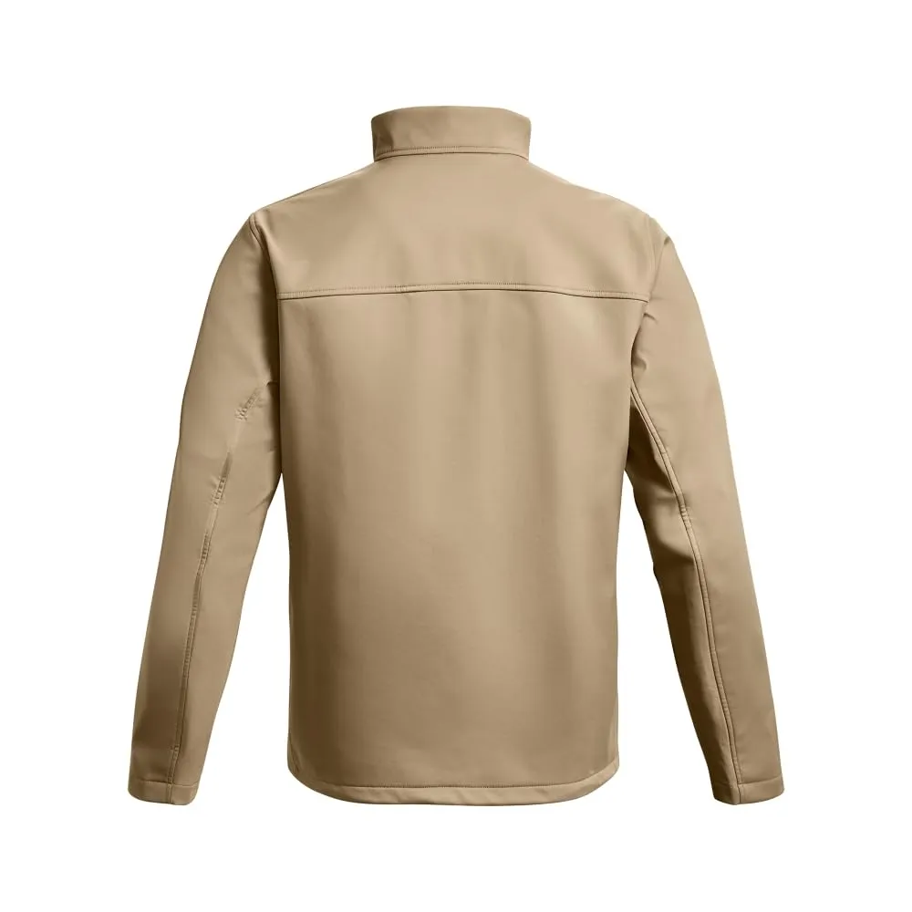 Men’s Fleece-Lined Softshell Jacket — Khaki & Black — Khaki & Black, back view