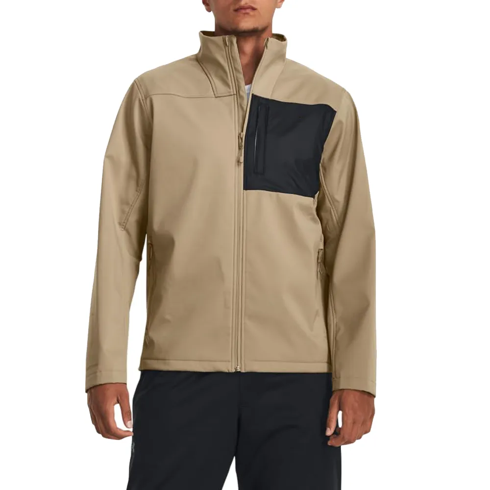 Men’s Fleece-Lined Softshell Jacket — Khaki & Black — Khaki & Black, model front view