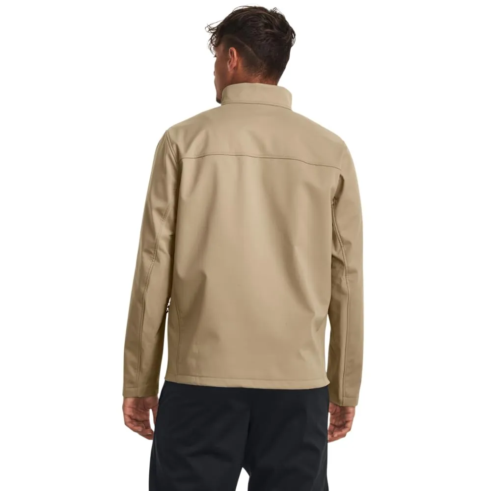 Men’s Fleece-Lined Softshell Jacket — Khaki & Black — Khaki & Black, model back view