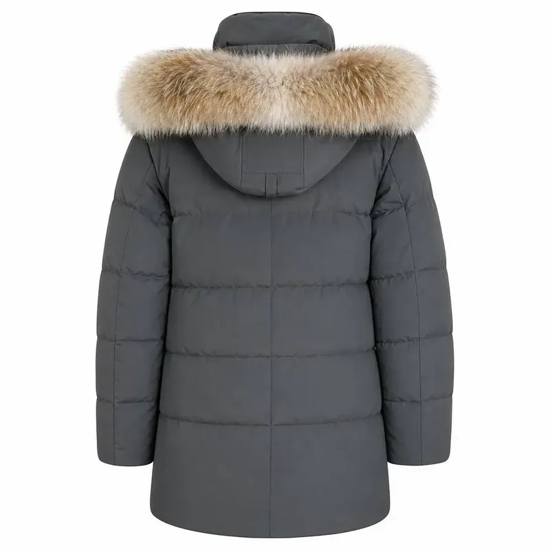 Men's Fur-Collar Down Parka — Charcoal Grey — Charcoal Grey, back view