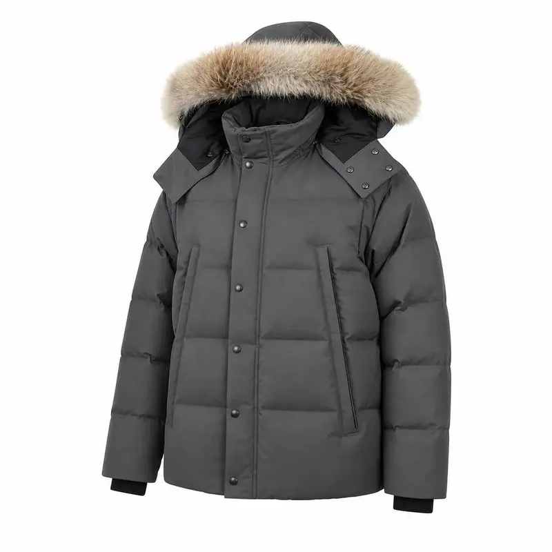 Men's Fur-Collar Down Parka — Charcoal Grey — Charcoal Grey, front three-quarter view