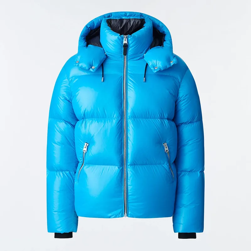 Men's Glossy Puffer Jacket — 2 Colourways — Sky Blue, front view