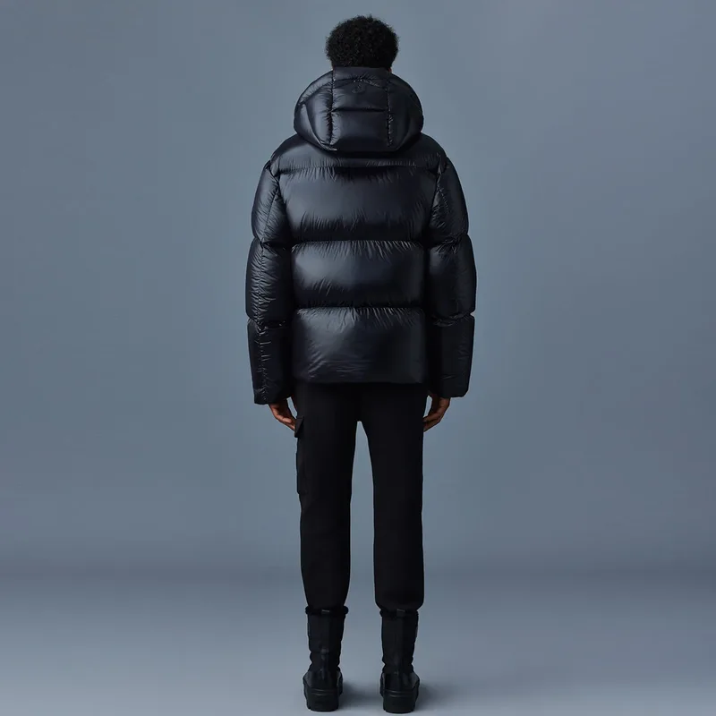 Men's Glossy Puffer Jacket — 2 Colourways — Black, worn back view