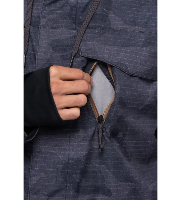 Men's Grey Camo Ski Jacket — 1 Colourway — Grey Camo & Black, chest pocket detail