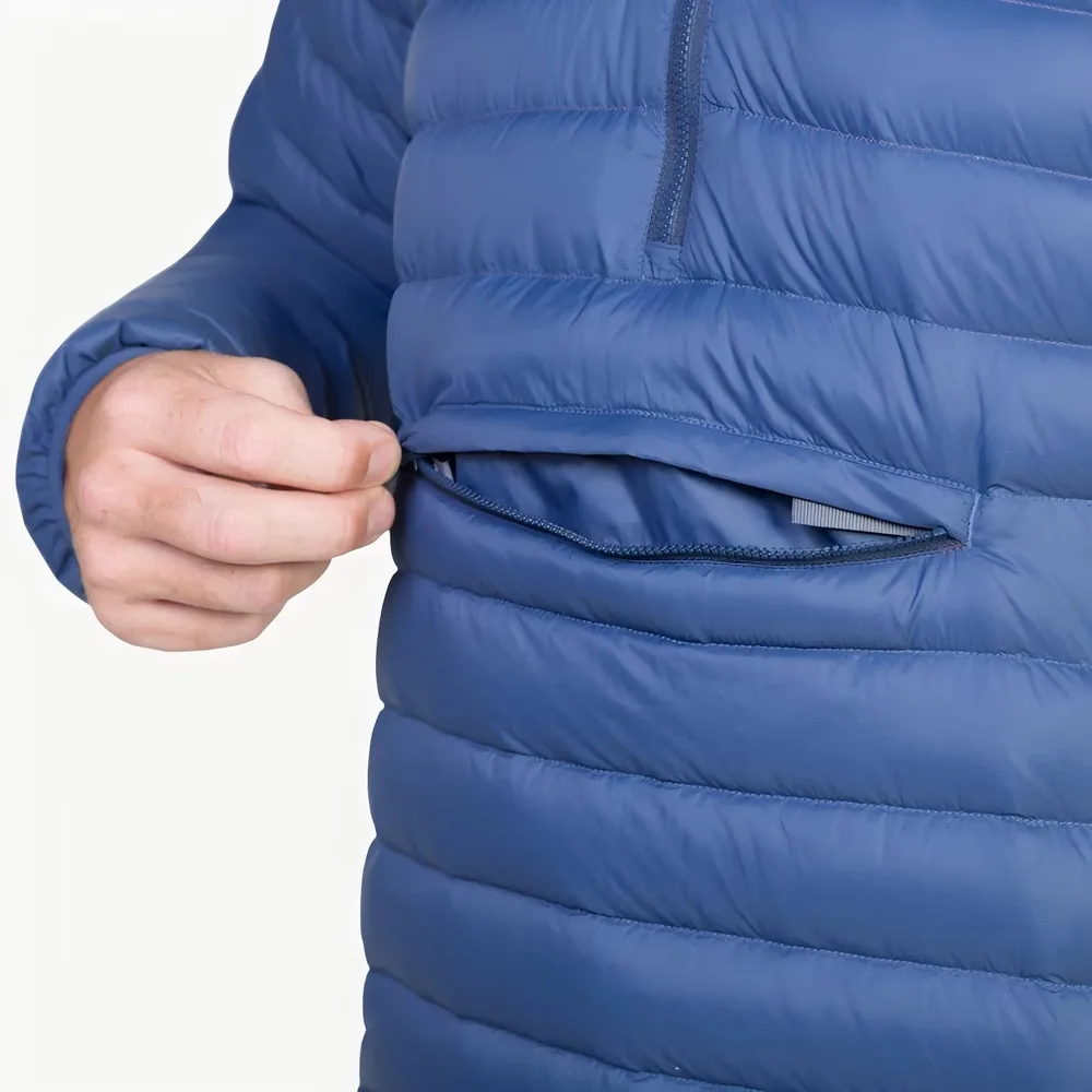 Men’s Half-Zip Quilted Jacket — Blue — Blue, kangaroo pocket detail
