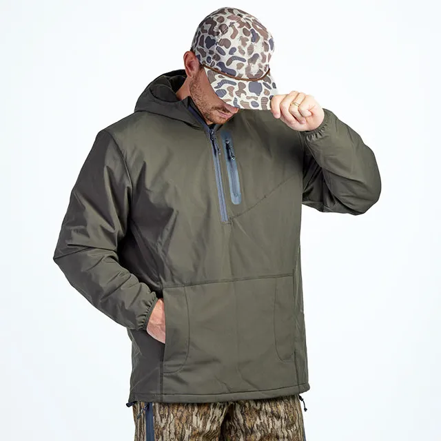 Men’s Half-Zip Softshell Pullover — Army Green — Army Green, worn front view
