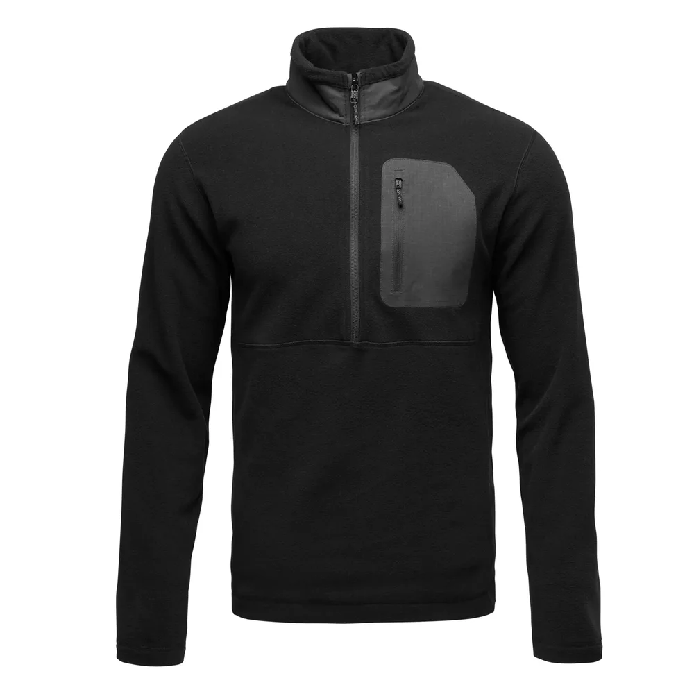 Men’s Half-Zip Softshell Pullover — Blue & Black — Black, front view