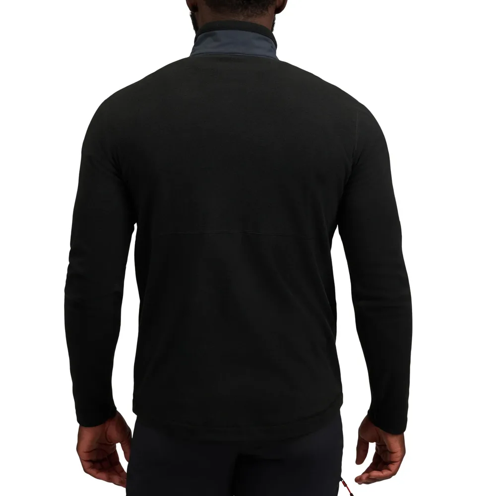 Men’s Half-Zip Softshell Pullover — Blue & Black — Black, back view