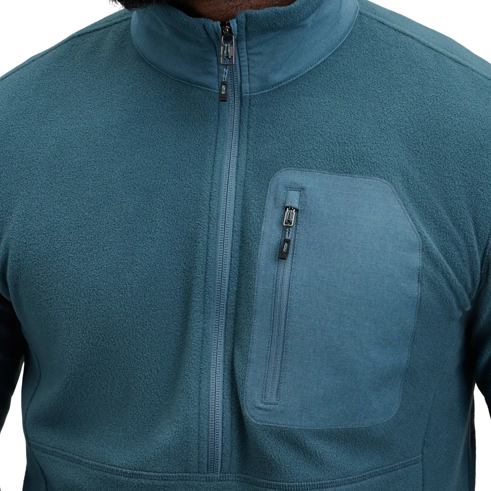 Men’s Half-Zip Softshell Pullover — Blue & Black — Blue, chest pocket detail