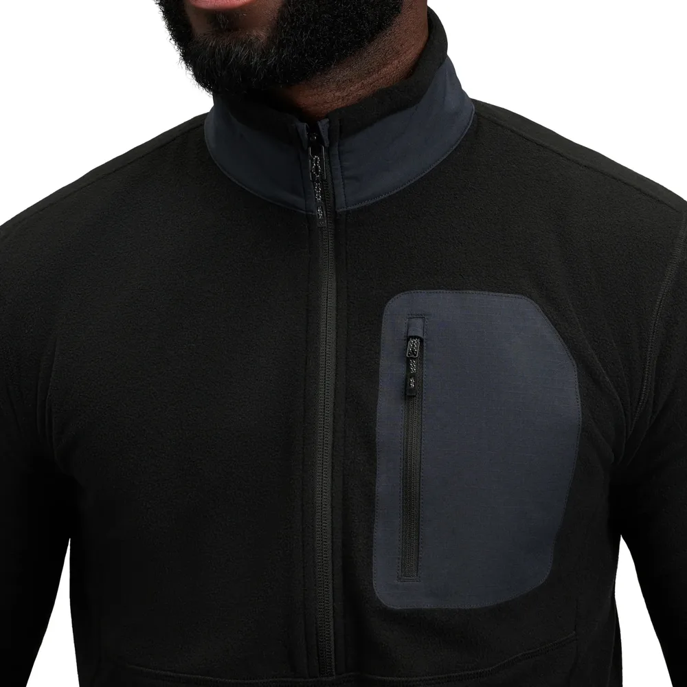 Men’s Half-Zip Softshell Pullover — Blue & Black — Black, chest pocket detail
