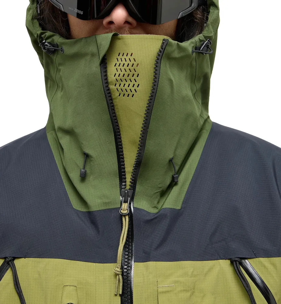 Men's Hard Shell Jacket — Army Green — Army Green, high collar worn close view