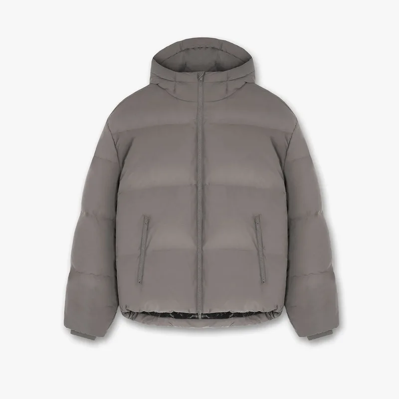 Men's Hooded Bubble Puffer Jacket — 3 Colourways — Grey, front view