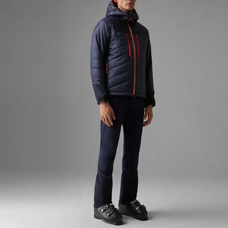 Men's Hooded Chevron Down Jacket — 1 Colourway — Navy, worn full-length front view