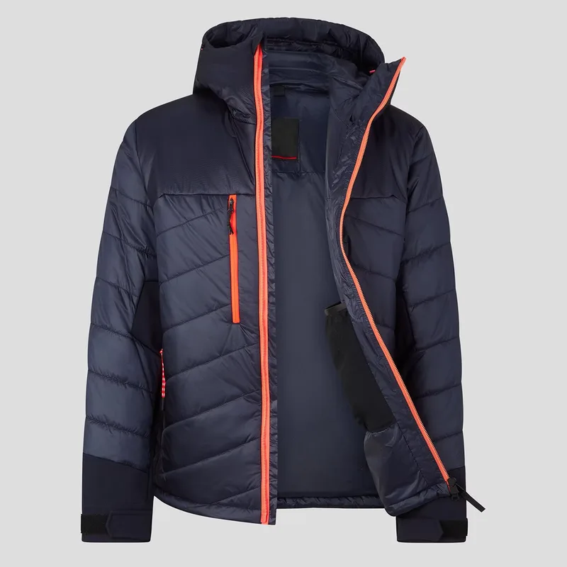 Men's Hooded Chevron Down Jacket — 1 Colourway — Navy, flat open front view