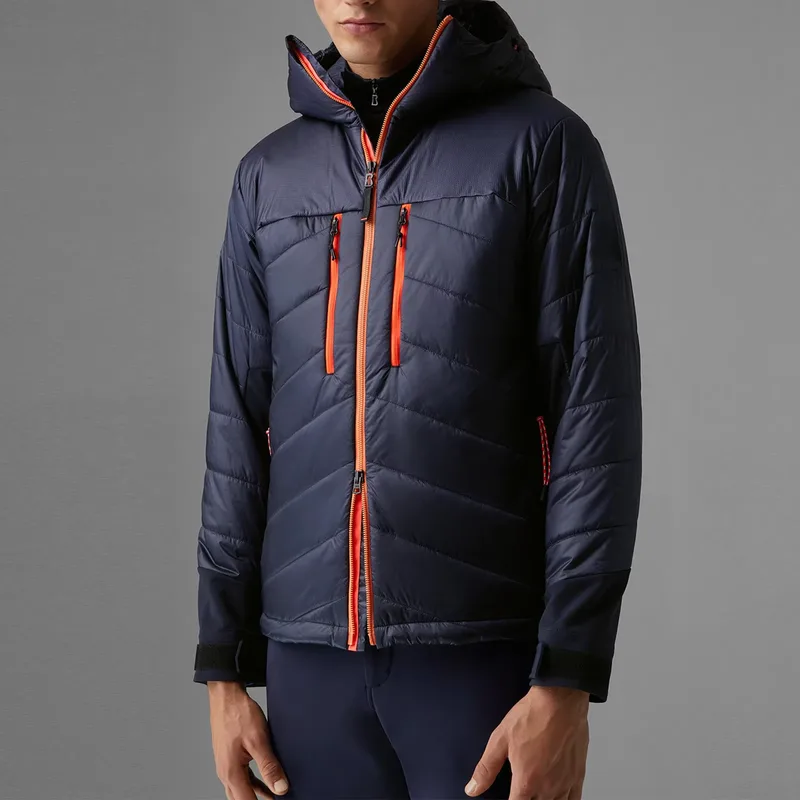 Men's Hooded Chevron Down Jacket — 1 Colourway — Navy, worn front view