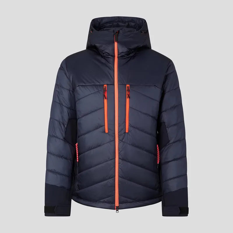Men's Hooded Chevron Down Jacket — 1 Colourway — Navy, flat front view